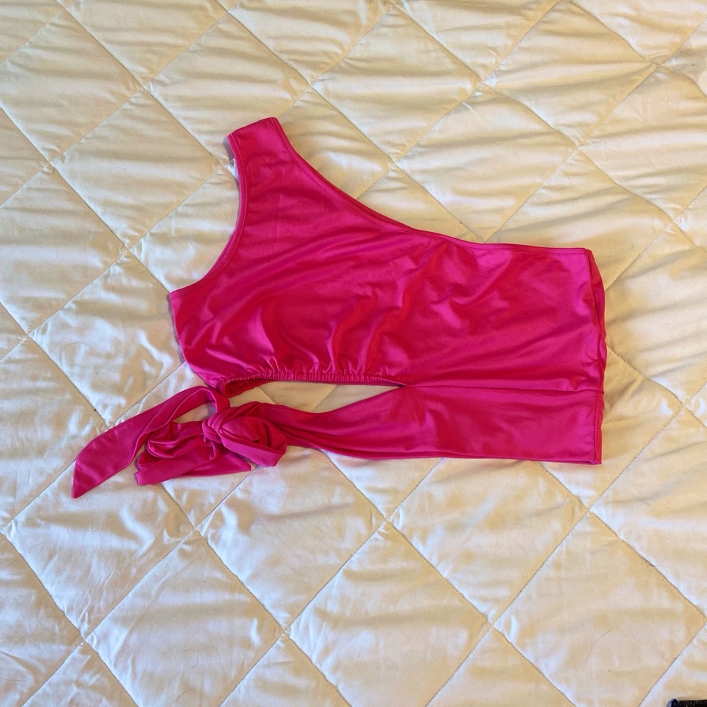 Neon Pink One-Shoulder Cutout Crop Top